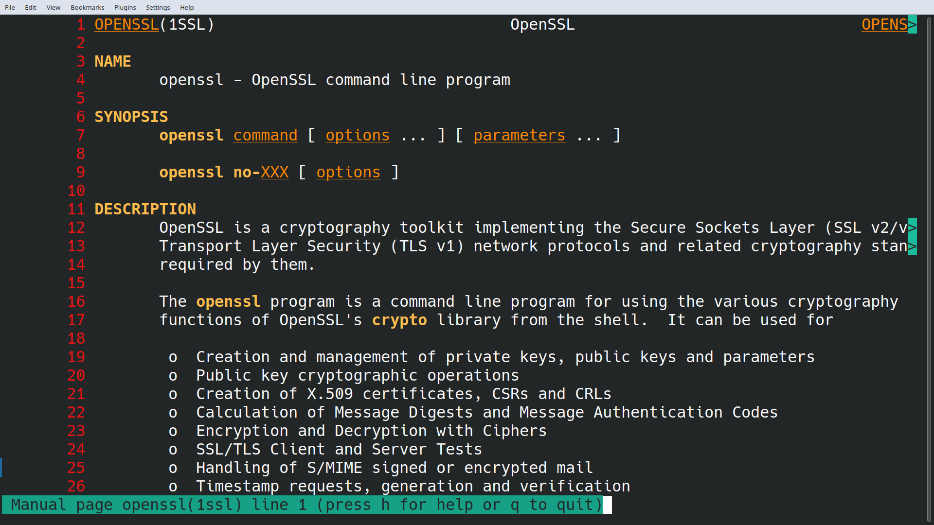 OpenSSL manpage colourful