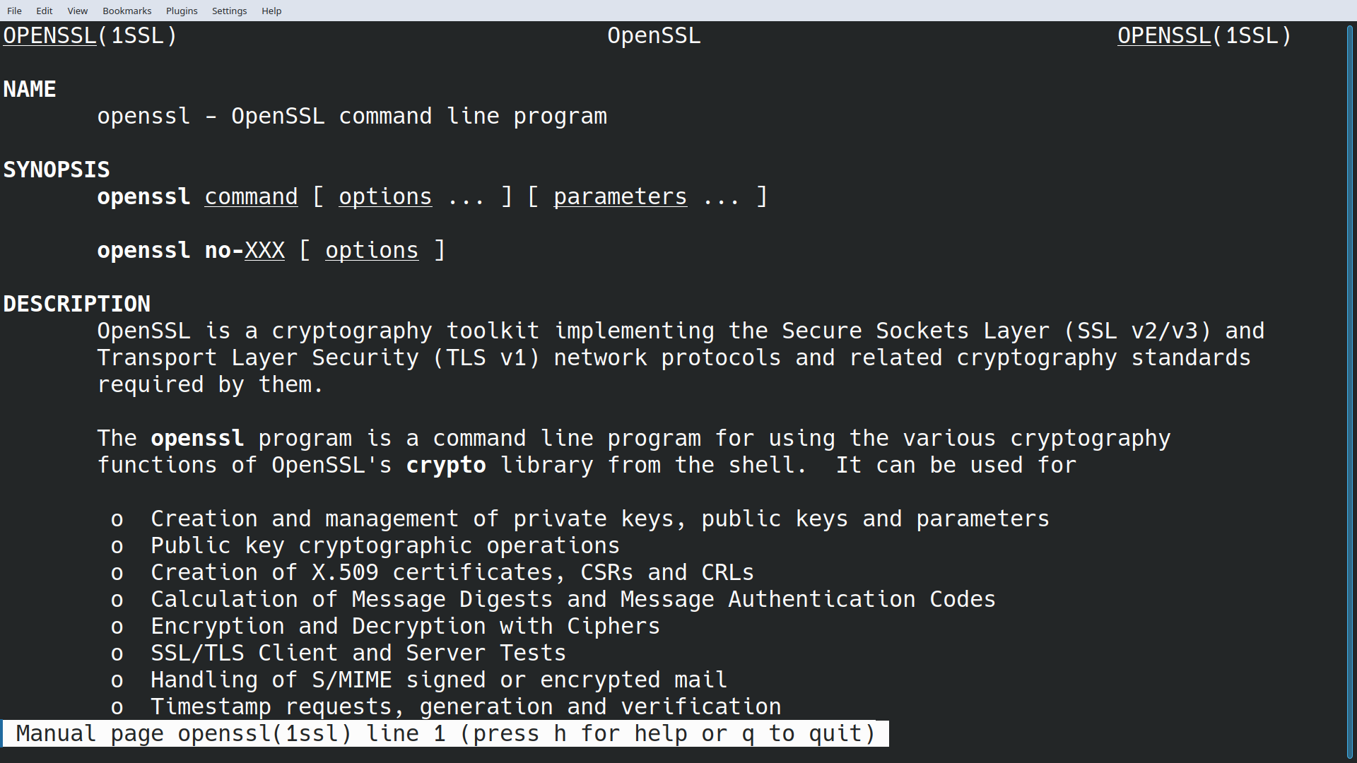 OpenSSL manpage monochromatic